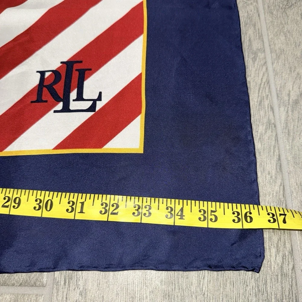 Laure Ralph Lauren Nautical Striped Silk Scarf Red White Blue 36.5